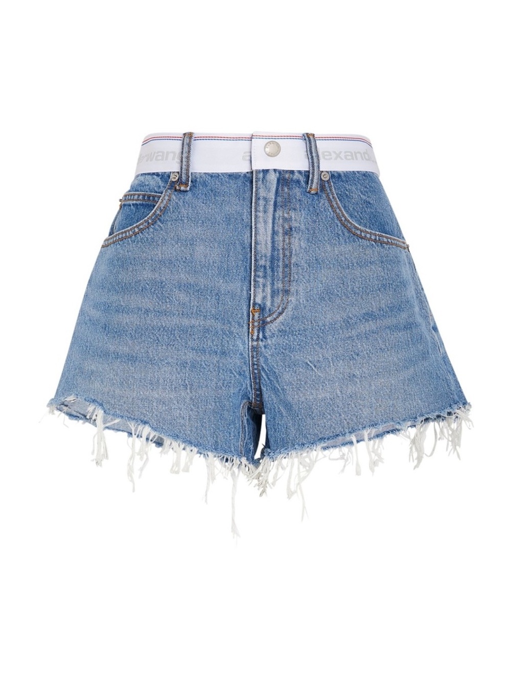 Alexander Wang Logo High Rise Denim Shorts in Vintage Light Indigo